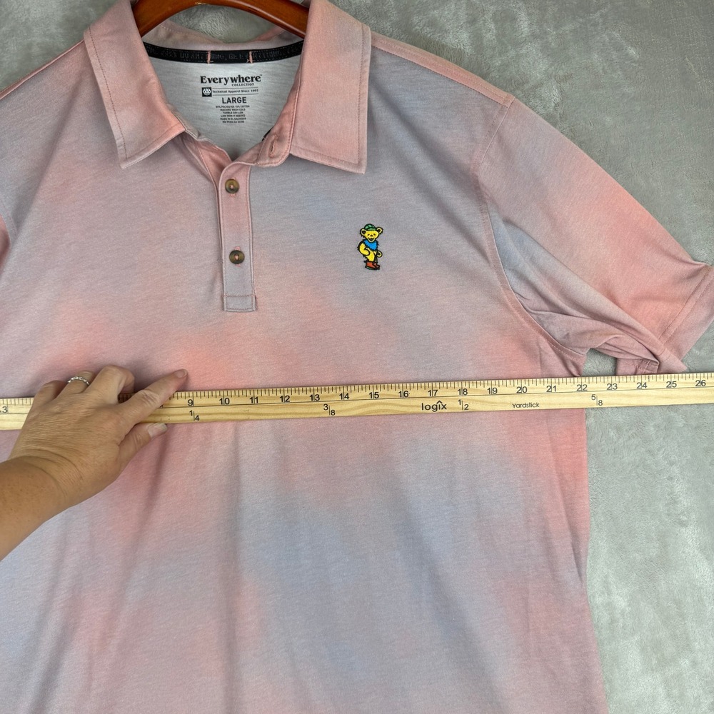 686 Everywhere Collection Mens Large Tie Dye Polo Shirt Dancing Bear Pink Grey‎ - Picture 4 of 6